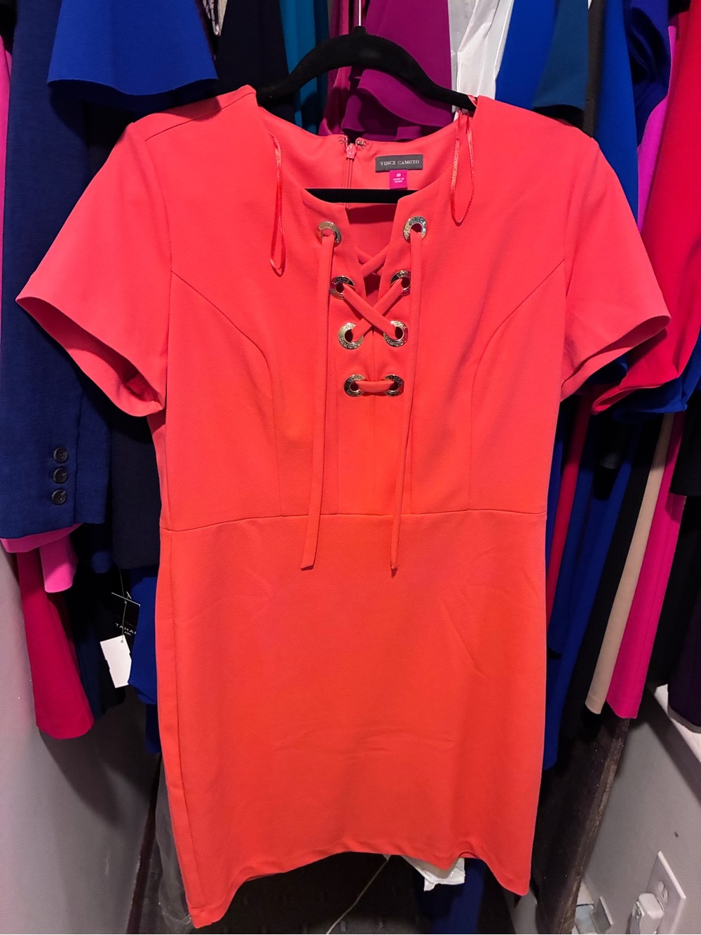 Vince Camuto Coral Lace-Up Short Sleeve Mini Dress